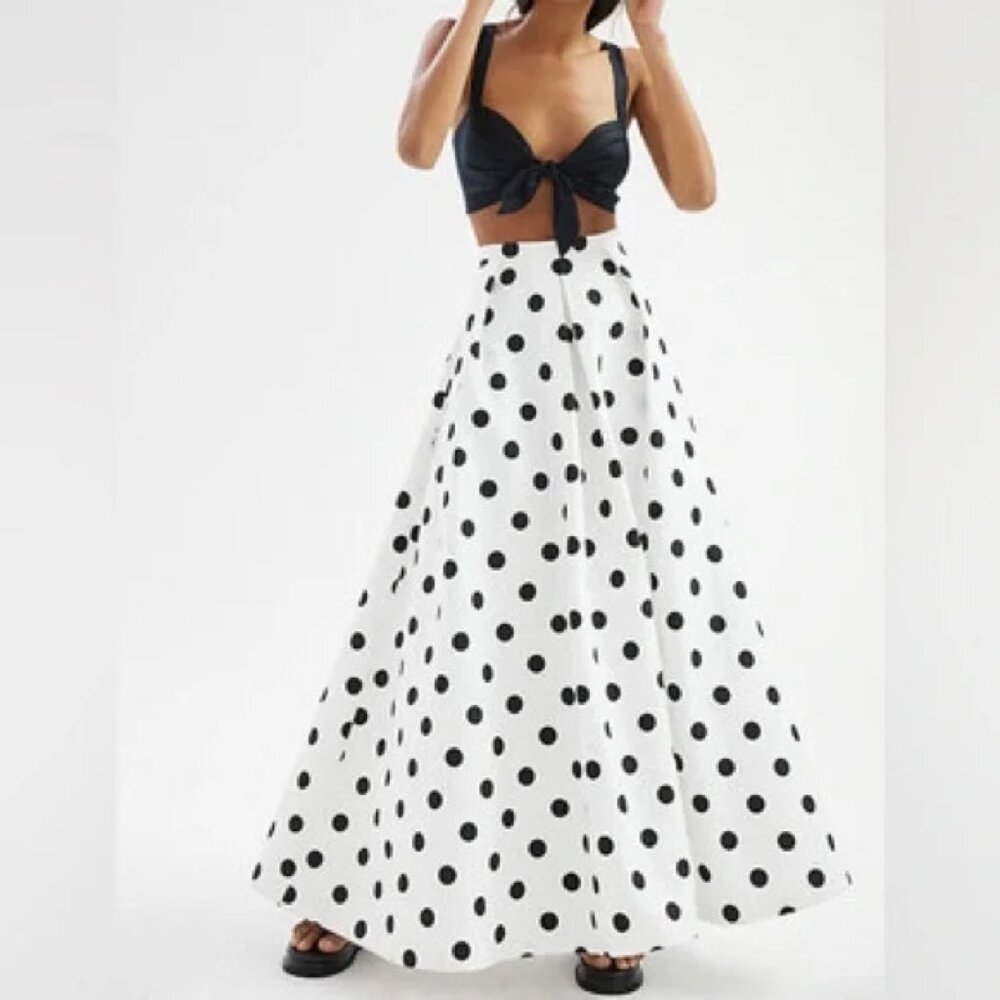 NWT Eva Franco White with Black Polka Dot Skirt Retro Vintage Med